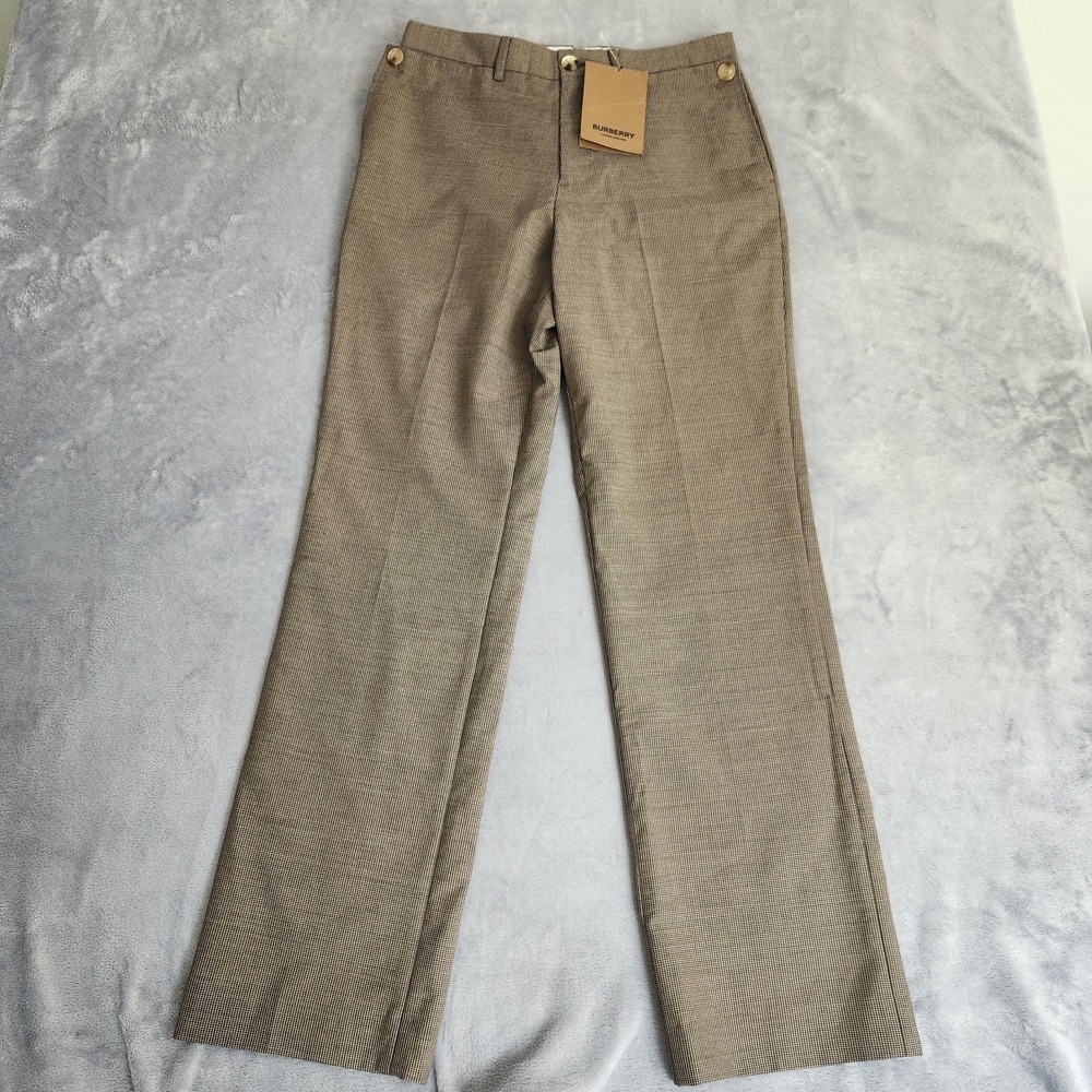 New Burberry London England Beige Wool Mohair Houndstooth Trousers IT 46 US 46